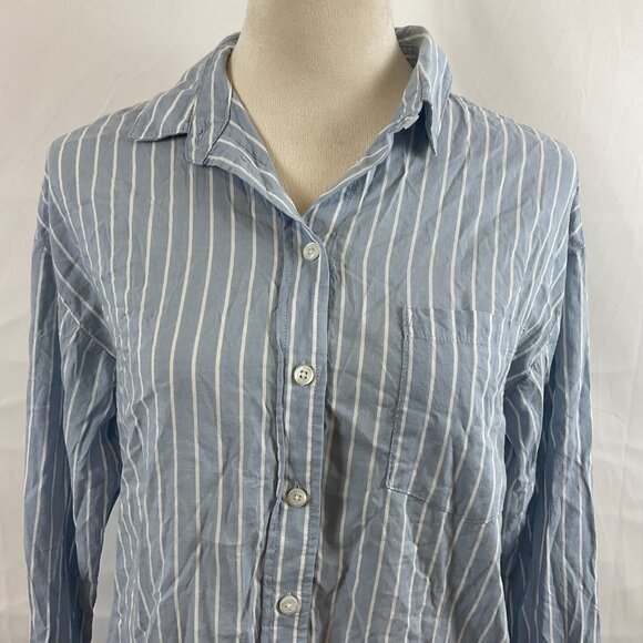 Marine Layer Blouse XS Blue White Stripe Button Front Long Sleeve - Picture 3 of 12